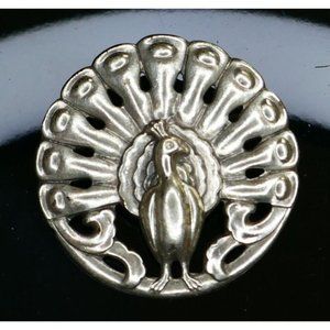 Vintage Sterling Silver Open Tail Feathers Peacock Brooch